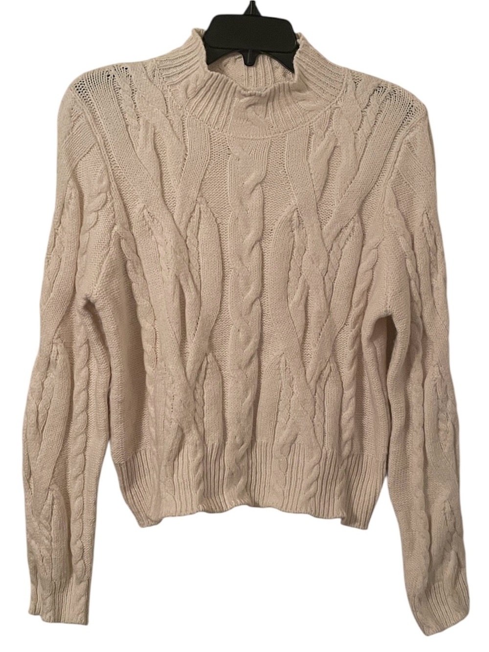 MNG Women's Cream White Cable Knit Mock Neck Pullover Sweater‎ Size XL